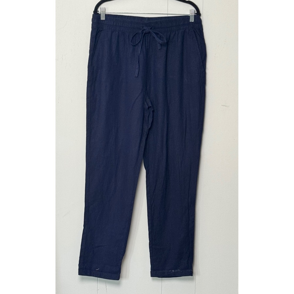 NWT Primark Women's Navy Blue Linen Blend Drawstring Elastic Waist Pants Size 12